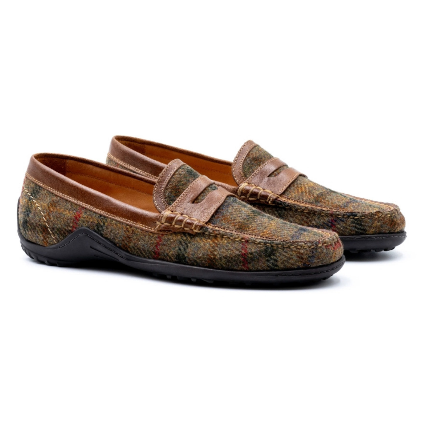 Bill Harris Tweed Penny Loafers (Green Plaid)