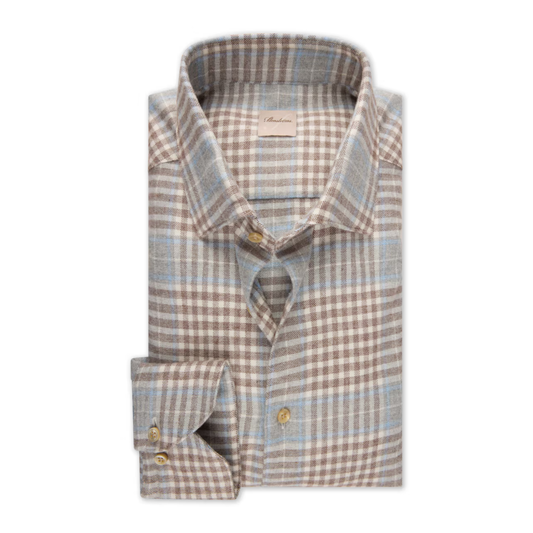 Stenstroms Light Grey Checked Flannel Shirt