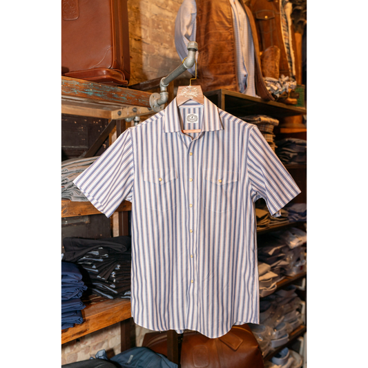 Buck Off SS Pearl Snap Shirt (Red/Navy Oxford Stripe)