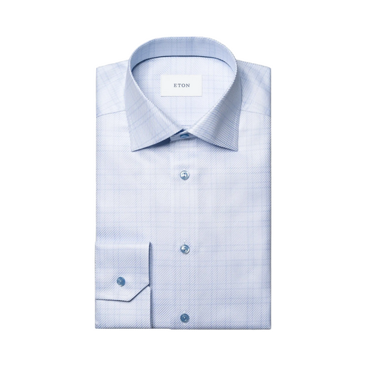 Eton Check King Twill Shirt (Light Blue)