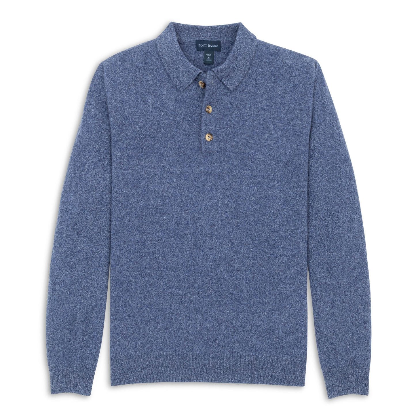 Fine Gauge Cashmere Polo Sweater (Denim Heather)