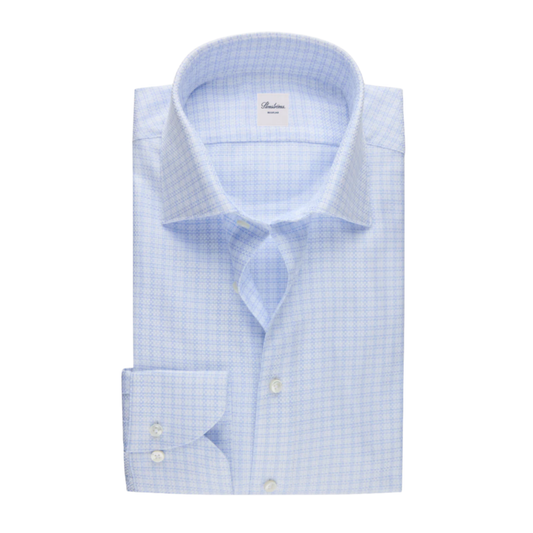 Stenstroms Light Blue Checked Twill Shirt 1