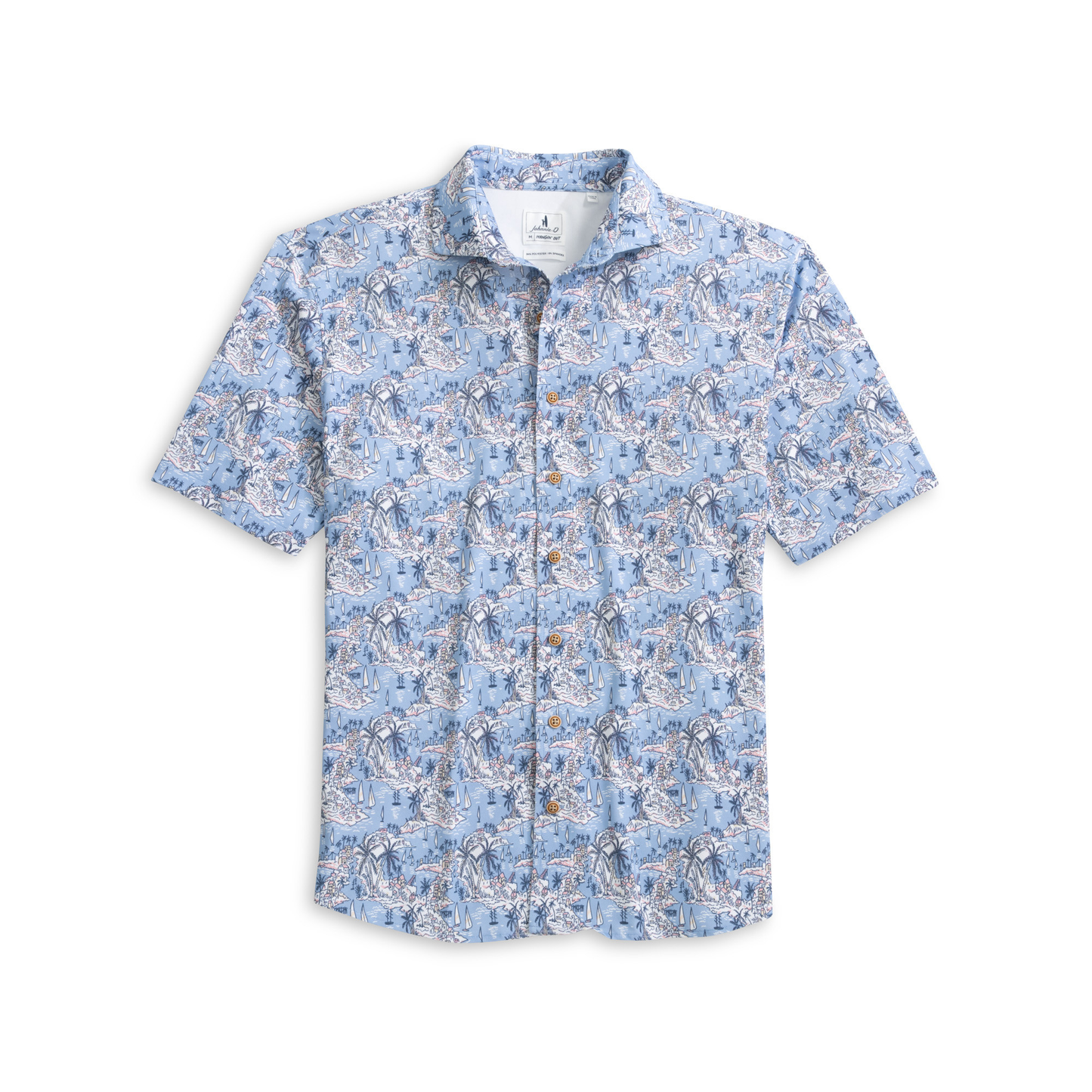 Printed Mesh Short Sleeve Button Down Shirt - Otto Printed Knit (Infinity)