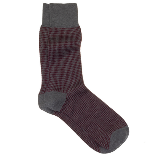 Houndstooth Socks (Grey/Wine)