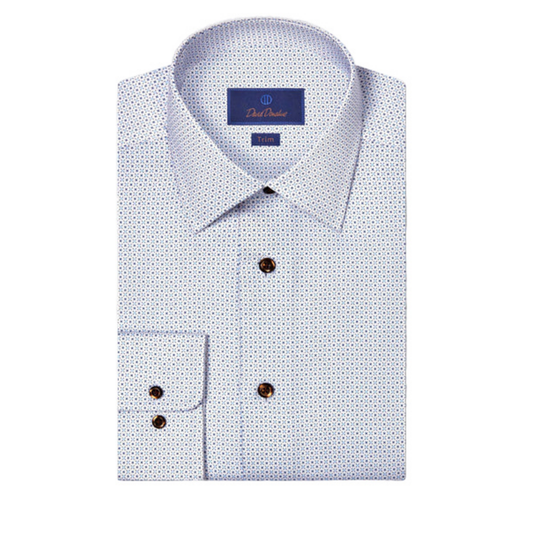 White & Chocolate Geometric Print Dress Shirt