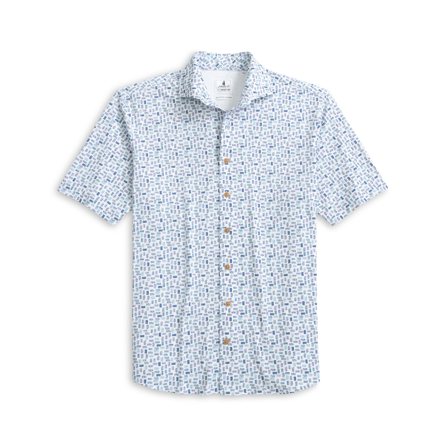 Printed Mesh Short Sleeve Button Down Shirt - Roadtrip Printed Knit (White)