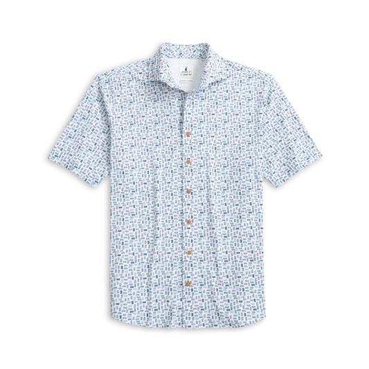 Short Sleeve Hangin' Out Performance Mesh Button Down Shirt - Road Trip (White)