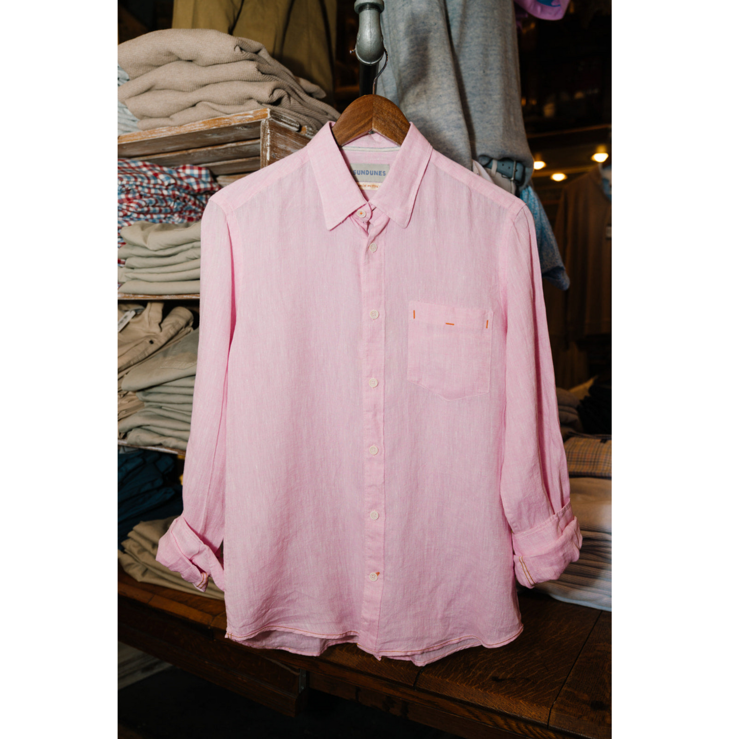 Sundunes Long Sleeve Linen Button Down (Light Pink)