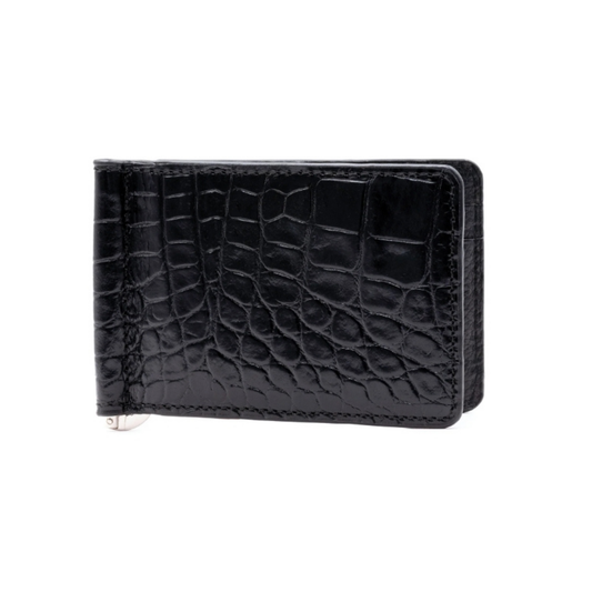 Anthony Alligator Grain Credit Card Money Clip Wallet (Black)