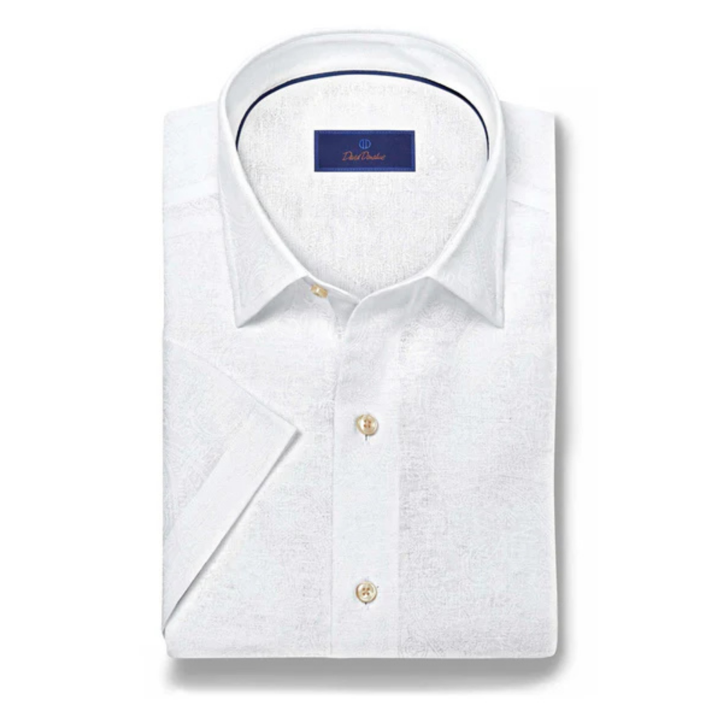 White Paisley Linen Blend Short Sleeve Shirt