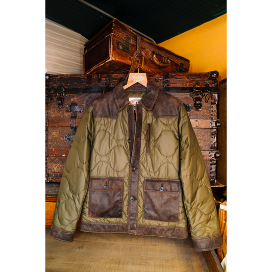 Patterned Quilted Jacket with Leather Detail