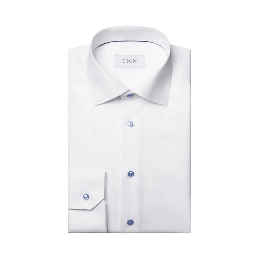 Light Blue Details Signature Twill Shirt (White)