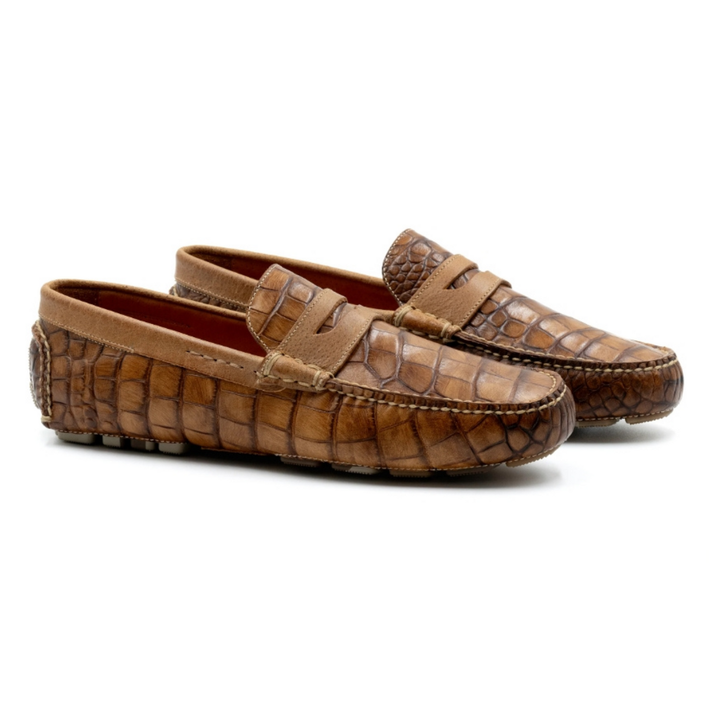 Monte Carlo Alligator Grain Leather Driving Loafers (Honey)