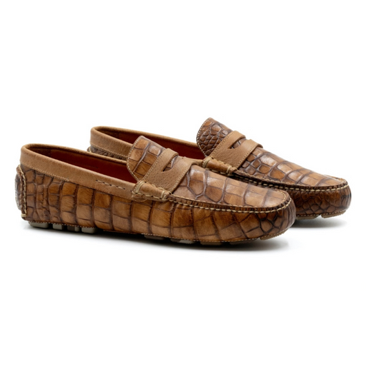 Monte Carlo Alligator Grain Leather Driving Loafers (Honey)