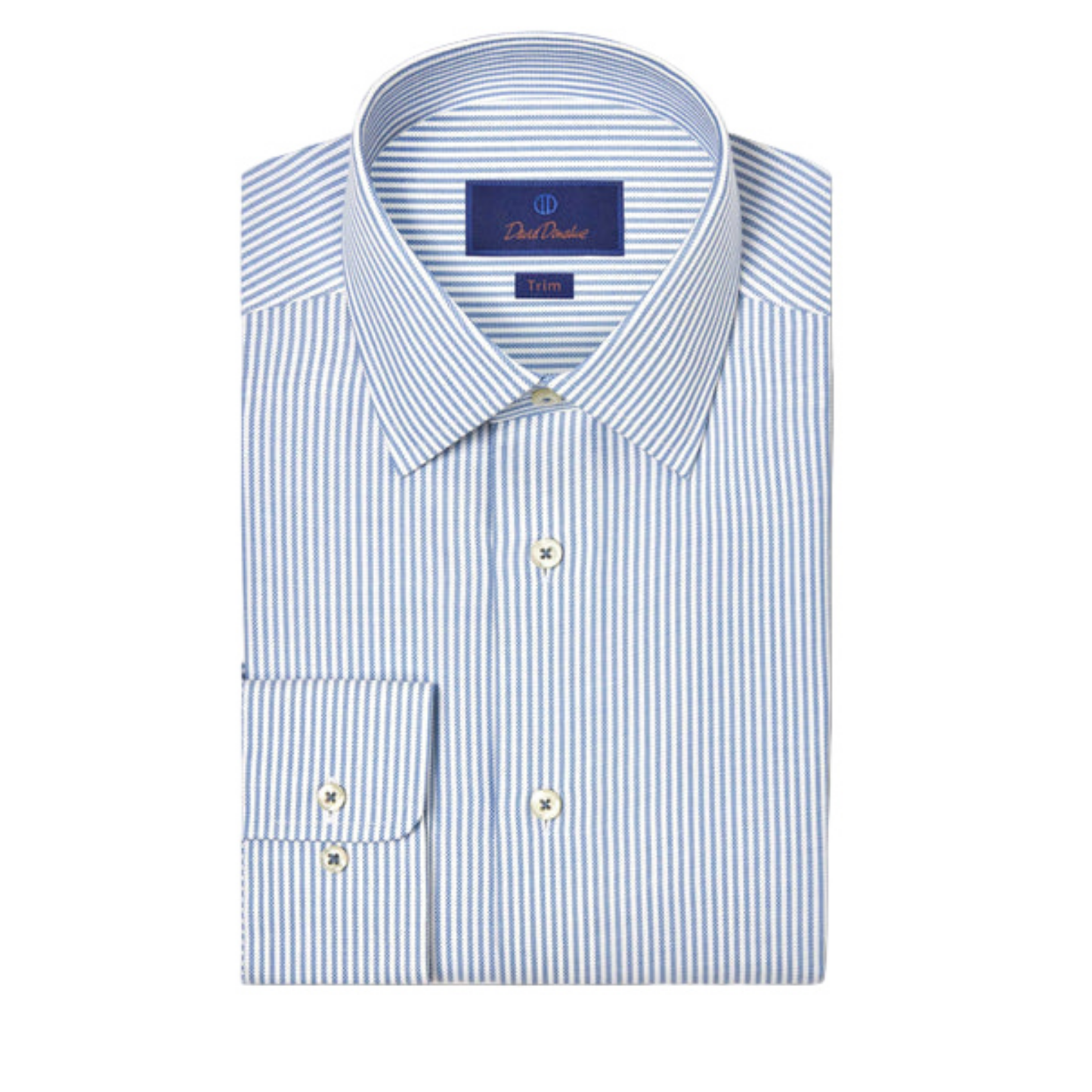 White & Blue Stripe Cashmere Blend Dress Shirt
