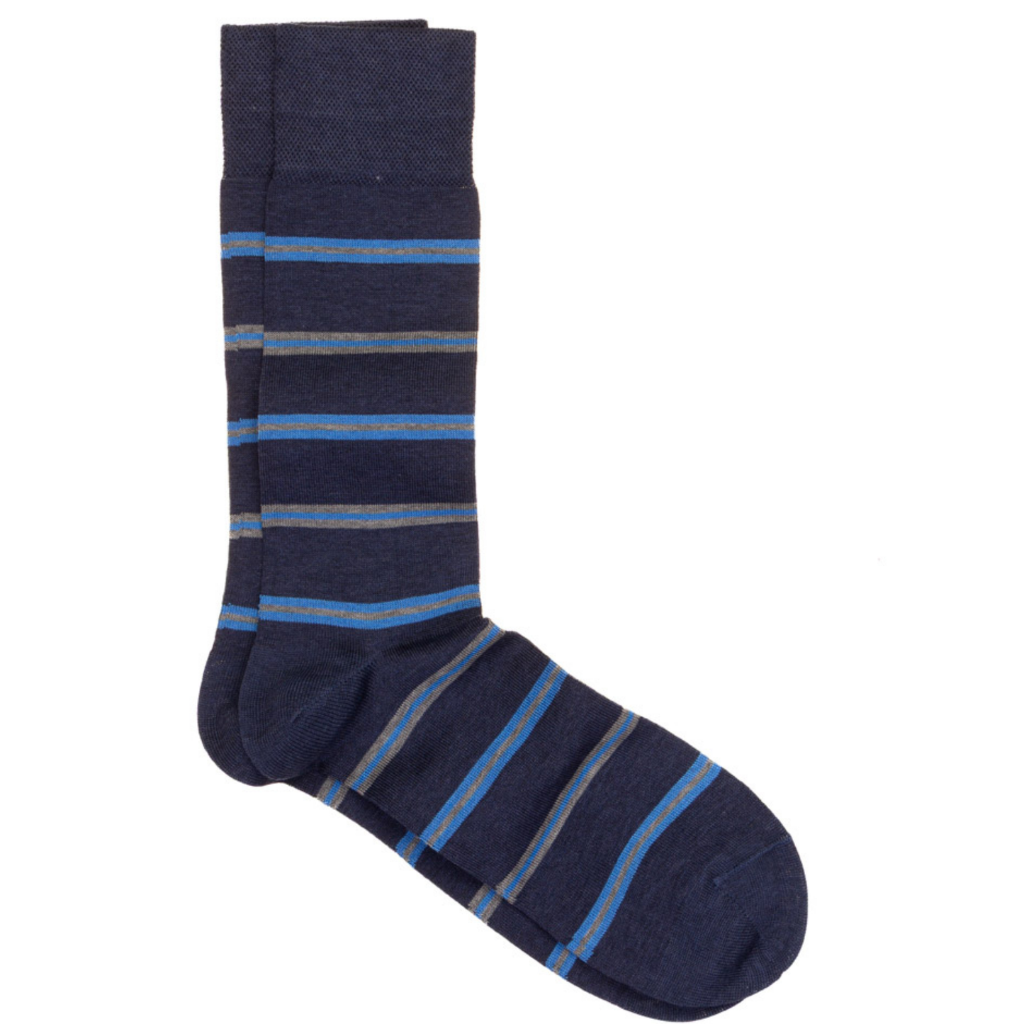 Two Tone Stripe Socks (Navy/Grey/Blue)