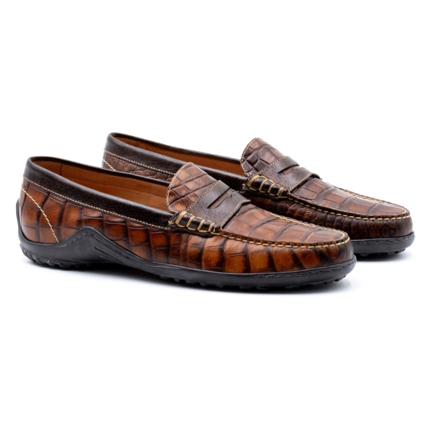Bill Alligator Grain Penny Loafers (Chestnut)
