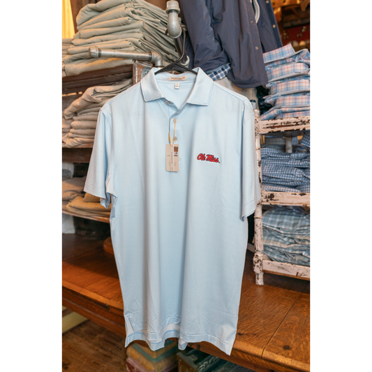 Ole Miss Gingham Performance Jersey Polo (Cottage Blue)