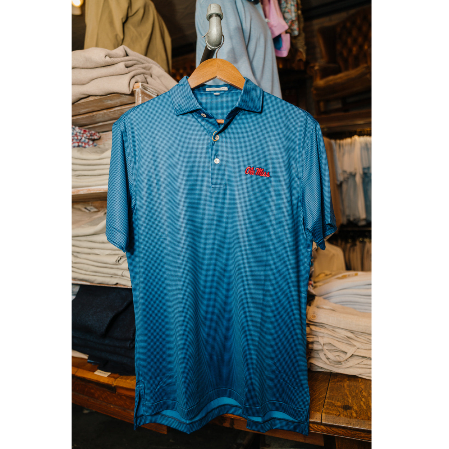 Ole Miss Gingham Performance Jersey Polo (Navy)