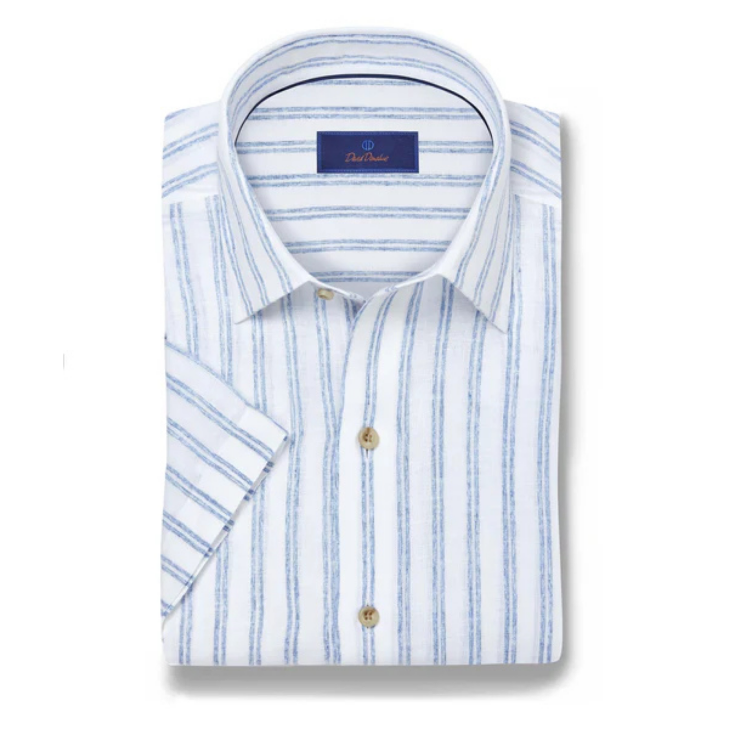 White & Blue Linen Stripe Short Sleeve Shirt
