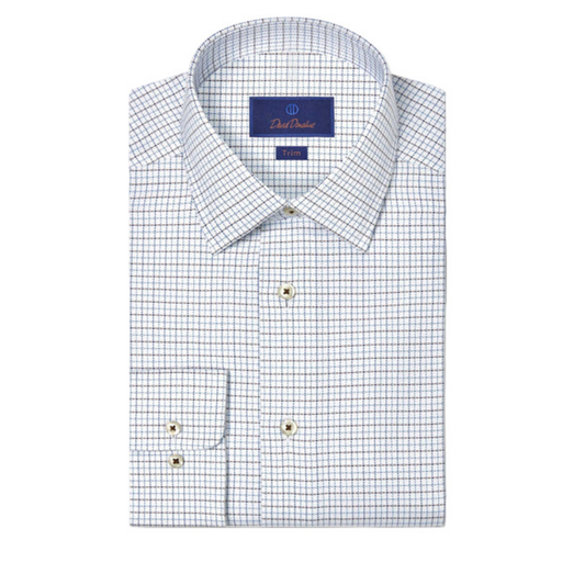 White & Chocolate Herringbone Check Dress Shirt