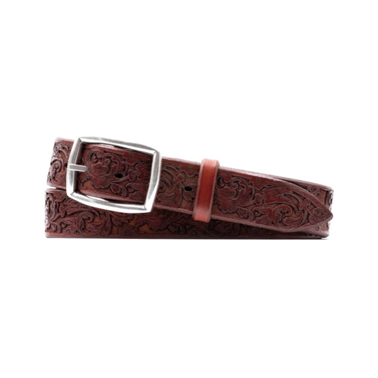 Artisan Laser Engraved Italian Bridle Leather Belt (Chestnut)