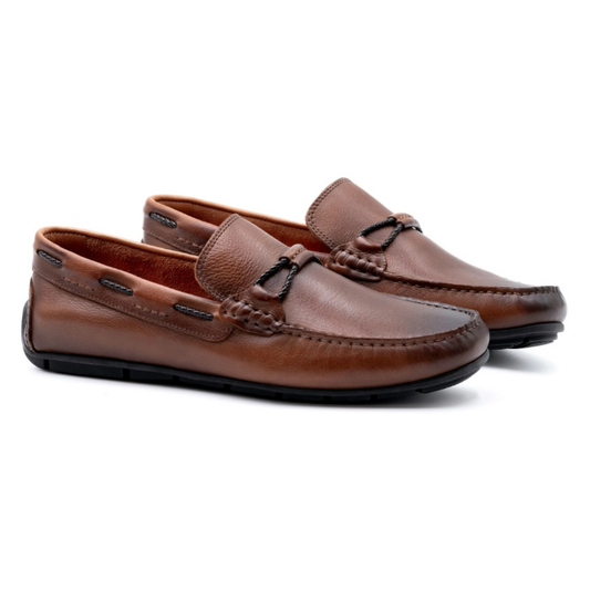 Bermuda Pebble Grain Braided Bit Loafers (Bourbon)