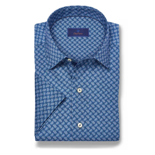 Navy Neat Print Short Sleeve Shirt