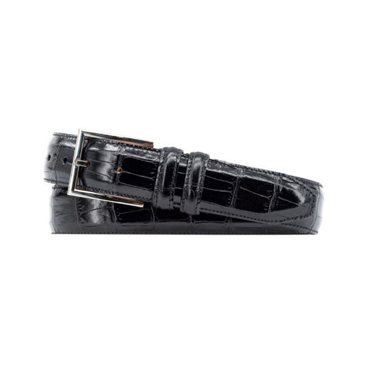 Alexander Alligator Grain Italian Calf Leather Belt (Black)