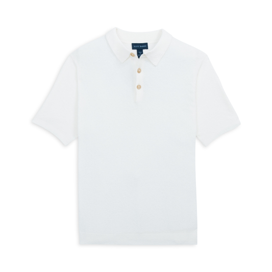 Fine Gauge Boucle Knit Polo (White)