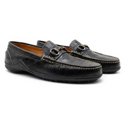 Bill Alligator Grain Horse Bit Loafers (Black)