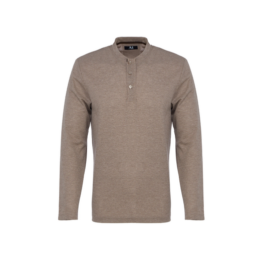 Dobby Dot Melange Henley (Oatmeal)