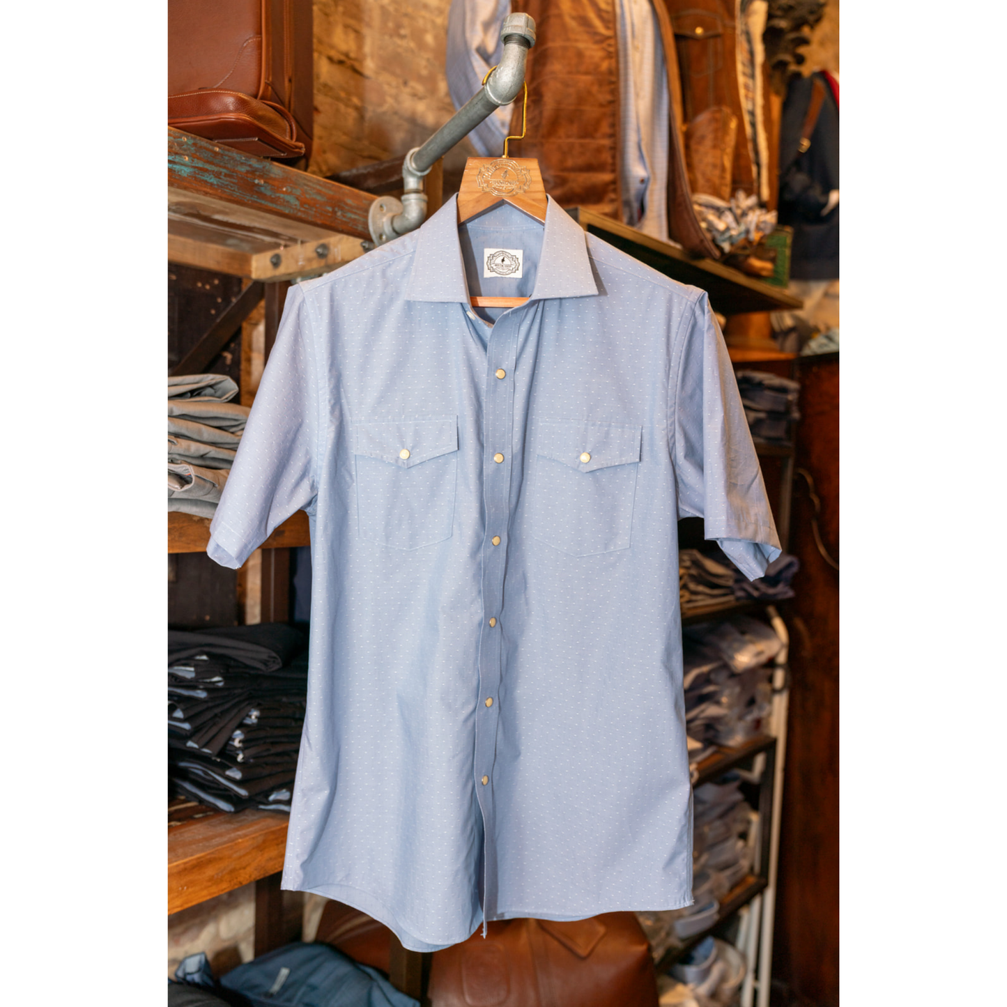 Buck Off SS Pearl Snap Shirt (Summer Chambray Dot)