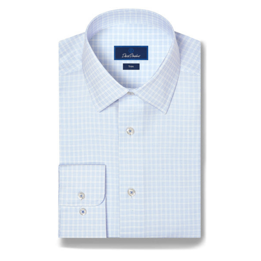 White & Sky Twill Check Stretch Dress Shirt