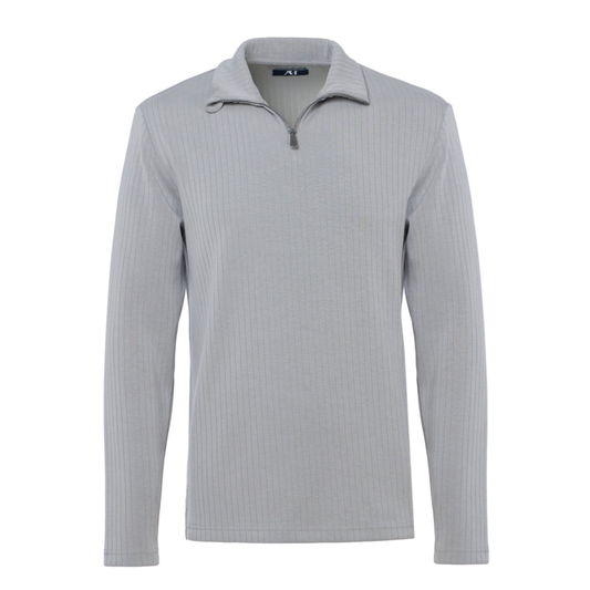 Ribbed Stripe Quarter Zip (Grey)