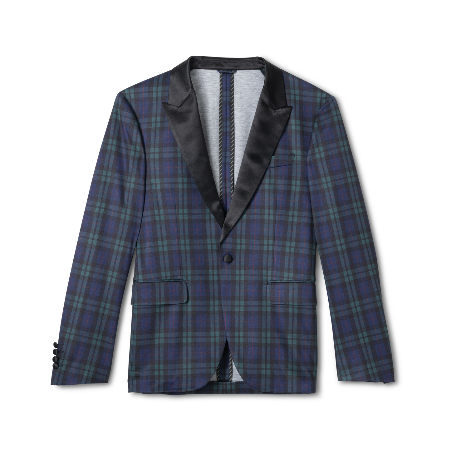 Del Mar Plaid Top Shelf Printed Knit Dinner Coat - Satin (Black)