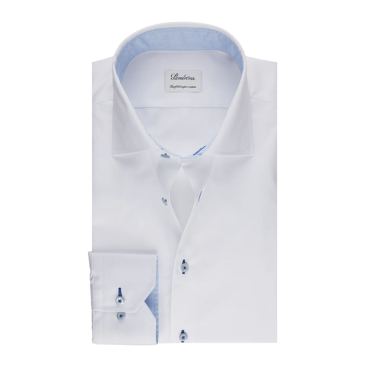 Stenstroms White Contrast Twill Shirt (Light Blue)
