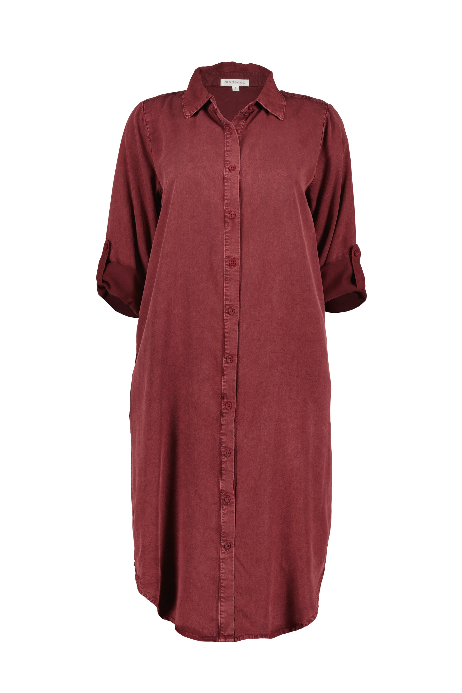 ROLL TAB SLV MIDI SHIRT DRESS