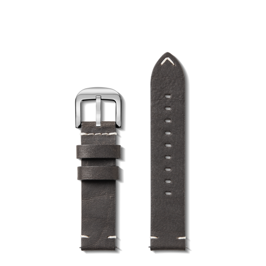 Shinola 20mm Grizzly Black Leather Watch Strap (White Stitch)