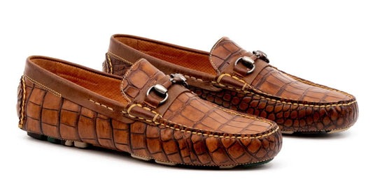 Monte Carlo Alligator Grain Horse Bit Driving Loafers (Chestnut)