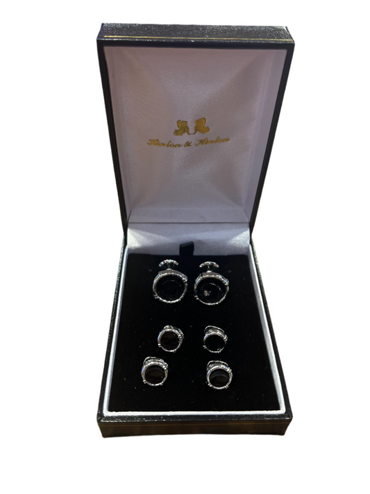Black Onyx Stud Set (Silver Rim)