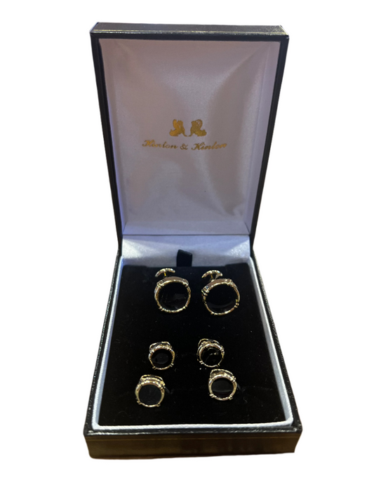 Black Onyx Stud Set (Gold Rim)