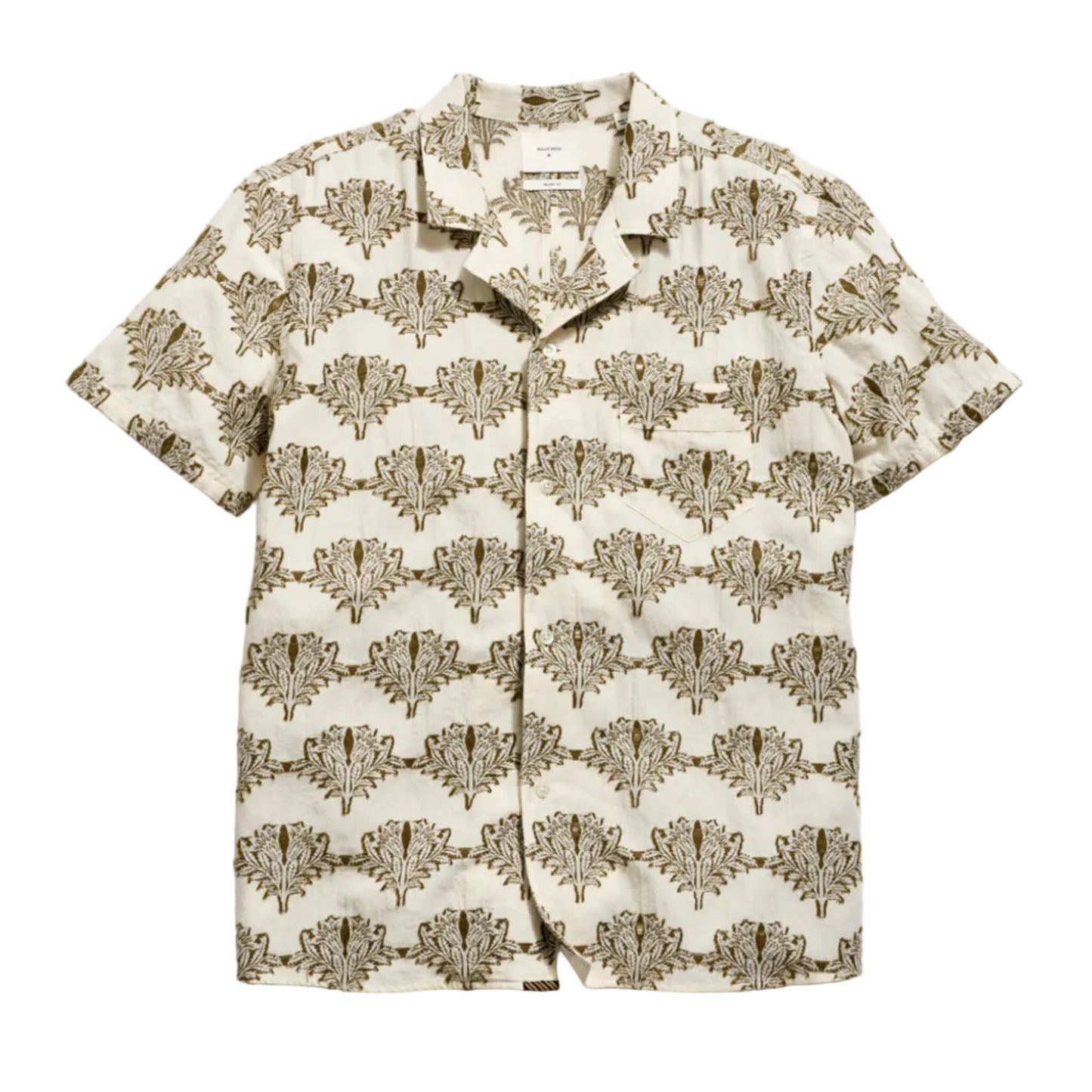 Short Sleeve Botanical Jacquard Camp Shirt (Tinted White/Olive)
