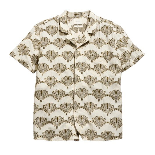 Short Sleeve Botanical Jacquard Camp Shirt (Tinted White/Olive)