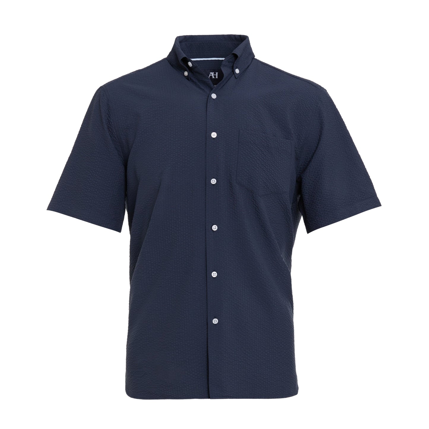 Navy Seer Sucker Short Sleeve Shirt