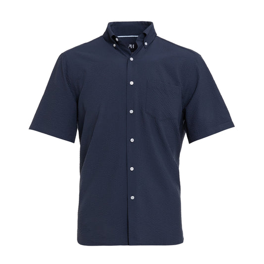 Navy Seer Sucker Short Sleeve Shirt