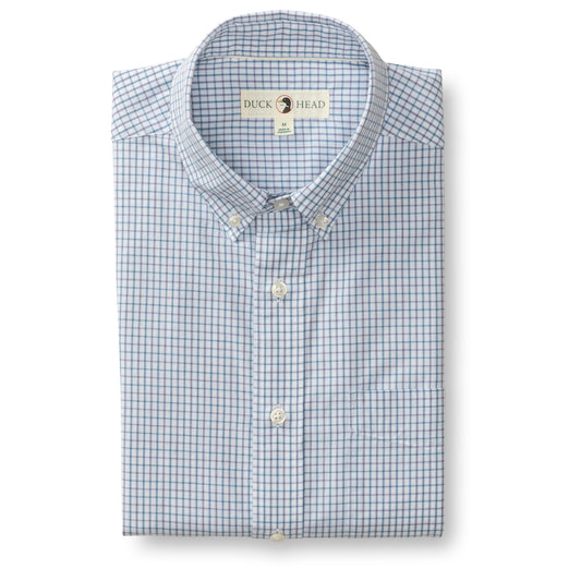 Cotton Cashmere Poplin Sport Shirt - Lewis Plaid (Glacier Blue)
