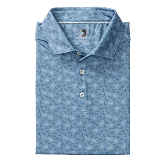 Long Drive Performance Polo - Wingbeat Print (Chambray Blue)