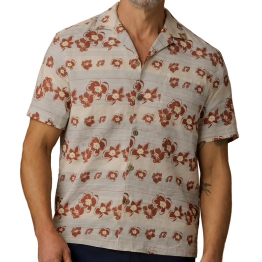 Short-Sleeve Breeze Camp Shirt (Teal Hibiscus Stripe)
