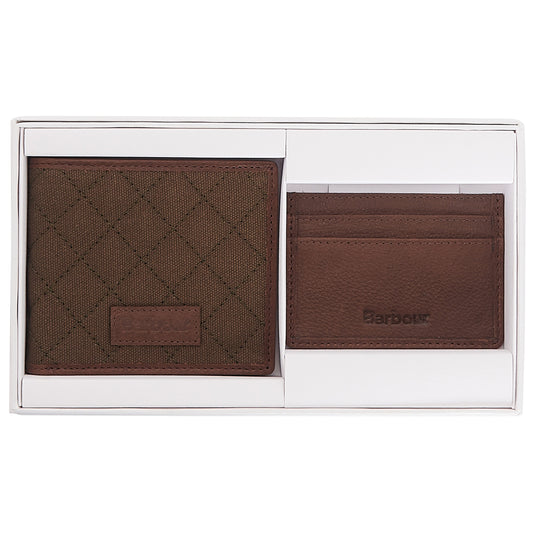 Quilted Padbury Wallet & Card Holder Gift Set (Dark Brown/Olive)